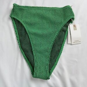 Good American NWT XS Summer‎ Green Metallic Textured High Waisted Bikini Bottoms